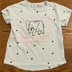 Zara Toddler Elephant T shirt Happiness is the new Pink size 2-3 years